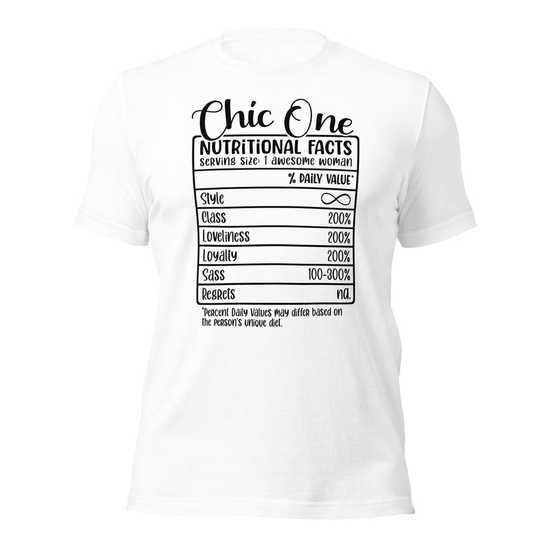 Chic One Nutritional Facts Unisex t-shirt