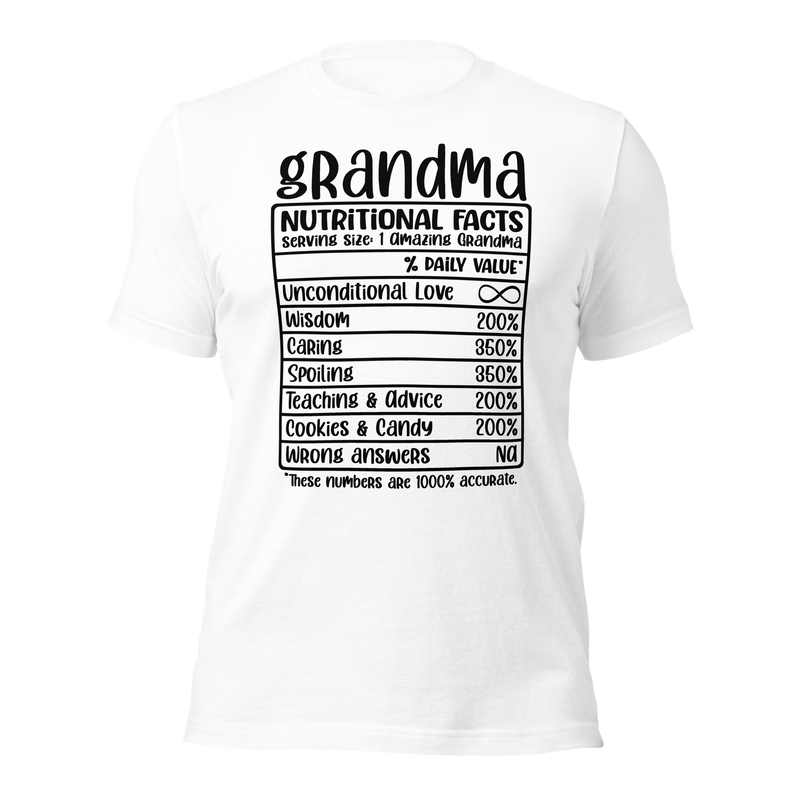 Grandma Nutritional Facts Unisex t-shirt