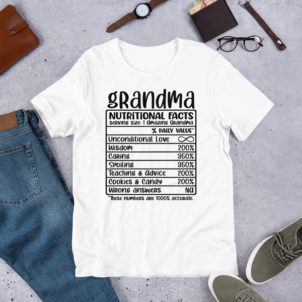 Grandma Nutritional Facts Unisex t-shirt
