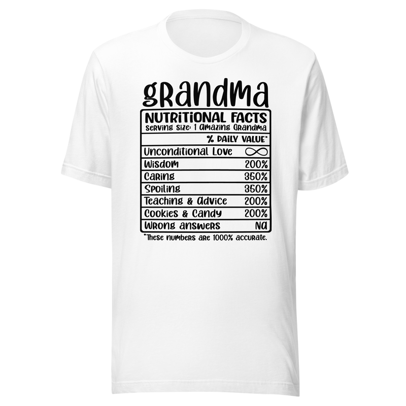 Grandma Nutritional Facts Unisex t-shirt