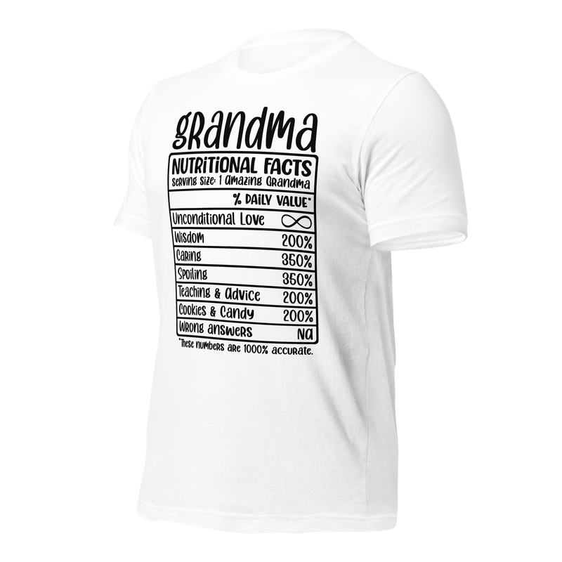 Grandma Nutritional Facts Unisex t-shirt