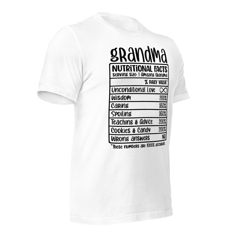 Grandma Nutritional Facts Unisex t-shirt