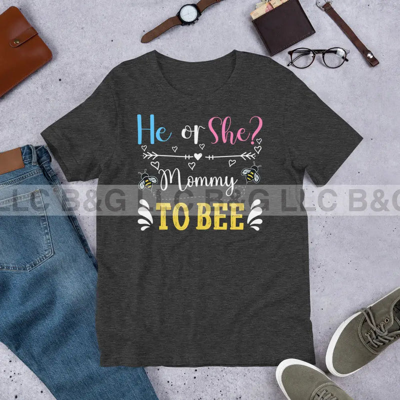 He Or She Mommy To Bee Unisex T-Shirt Dark Grey Heather / Xs