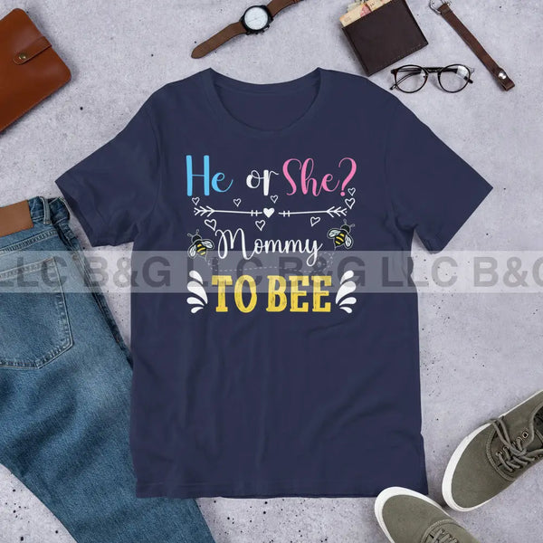 He Or She Mommy To Bee Unisex T-Shirt Navy / Xs