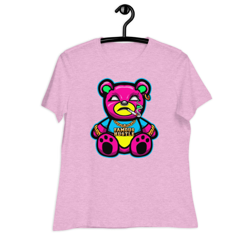 Pink Famous Hustle Bear Women's Relaxed T-Shirt