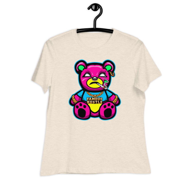 Pink Famous Hustle Bear Women's Relaxed T-Shirt
