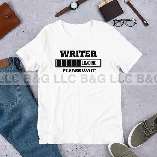 Writer Loading Unisex T-Shirt Small / White T-Shirt